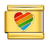 Rainbow I Love You Heart Pride LBGTQ 18 Gold Silver Italian 9mm Link Stainless Steel Bracelet Charm Compatible With Nomination