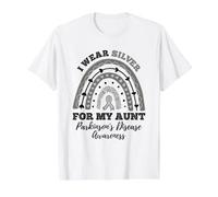 Rainbow I Wear Silver Aunt Parkinson's Disease Awareness Value Graphic T-Shirt, Men, White, S