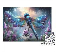 Rainbow Ice Crystal Dragonfly 1000 Pieces 100% Recycled Cardboard Jigsaw Puzzles Blue Insect Pink Blooms Difficult Hard for Seniors Enthusiasts Decompression Indoor Leisure 38x26cm/1000pcs