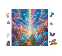 Rainbow in Mountain Forest 100 Pieces Set Classic Jigsaw Puzzle Teen Fans 14-18 Yrs Logic Skill Leisure Adventure Valentines Gift Smooth Wooden Cardboard 28x28cm