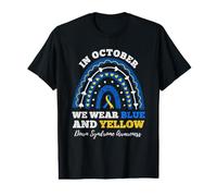Rainbow in October We Wear Blue and Yellow Down Syndrome Value Graphic T-Shirt