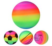 Rainbow Inflatable Ball - 9" PVC Playground Ball | Bright Multi-Color Football Basketball Toy | For Kids Outdoor Indoor Play, Beach, Garden, Birthday