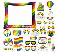 Rainbow Inflatable Selfie Frame Photo Booth with 26Pcs Props, Gay Pride LGBTQ Blow Up Picture Frame Kit for Pride Day Rainbow Party Decorations