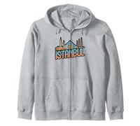 Rainbow Istanbul Skyline Watercolor Design Zip Hoodie