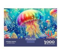 Rainbow Jellyfish 1000 Piece Jigsaw Puzzle Jellyfish in Tropical Reef Premium Paper Puzzle with Smooth Cut, Relaxing And Challenging Game for Adults 52x38cm/1000pcs