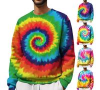 Rainbow Jumper Men Mens Pullovers Round Neck Multi Color Dizzy Jumper Fancy Whirlpool Printed Pullovers Outdoor Long Sleeve Jumpers Stylish Holiday Pullover Loose Fit Casual Jumpers