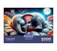 Rainbow Jungle 1000 Pieces Premium Cardboard Jigsaw Puzzles Baby Elephant Sleeping on A Giant Flower Personalized Photo Pattern 52x38cm/1000pcs