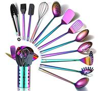 Rainbow Kitchen Utensils Set,13 Pieces Stainless Steel Cooking Utensils Set with Titanium Rainbow Plating,Kitchen Tools Set with Utensil Holder for Non-Stick Cookware Dishwasher Safe (13 Packs)