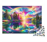 Rainbow Lake Sunset Jigsaw Puzzle 1000 Piece Recycled Paper for Adults Adult Jigsaws Hard Difficult Challenging Game Fun Home Present Great Gift for Decompression 70x50cm/1000pcs