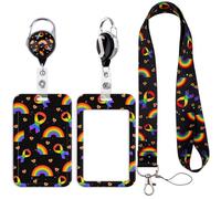 Rainbow Lanyard Identity Card Holder with Retractable Reel Clip for ID Work Nurse Teacher Office Staff Parade Event