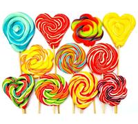 Rainbow Large Lollipops Swirly Lollies Kids Party Bags Cake Toppers Halal Vegan 4 Assorted Shapes (30)