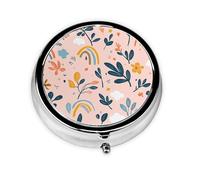 Rainbow Leaves Small Pill Box 3 Compartment Portable Pill Box for Purse Pocket Flower Cloud Mini Medicine Organiser for Daily Vitamin Fish Oil Storage