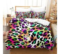Rainbow Leopard Print Duvet Cover Set Double,Ultra Soft Comfortable Microfiber Bedding Set,Safari Animals Cheetah Fur Hide Spot Pattern Quilt Cover for Boys Girls Kids