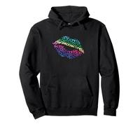 Rainbow Leopard Print Lips Colorful Cute Pullover Hoodie
