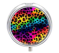 Rainbow Leopard Print Pill Box Cute Round Pill Case Portable Medicine Tablet Vitamin Holder Organizer for Purse Pocket