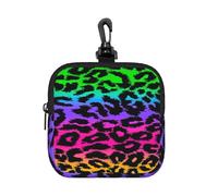 Rainbow Leopard Print, Square Zipper Storage Bag, Neoprene Coin Purse, Small Wallets, Change Pouch, Change Purse