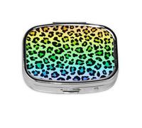 Rainbow Leopard Spotted Fur Pattern,Meta Pill Box 2 Compartment Medicine Case,Portable Organizer,Rectangle Meta Portable Organizer Pill Box 2470 Compartment Medicine Case