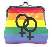Rainbow Lesbian Pride Flag Sexual Identity Leather Coin Purse Women Cute Buckle Kiss Lock Card Change Purse for Coin, Rainbow Lesbian Pride Flag Sexual Identity, Classic