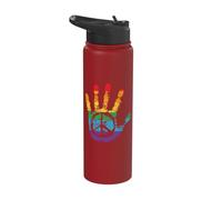 Rainbow LGBT Gay Equal Rights Peace Sign Hand Stainless Steel Insulated Water Bottle