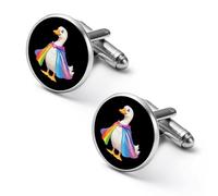 Rainbow LGBT Gay Goose Shirt Cufflinks Round Cuff Links for Business Wedding Party Father's Day Gift 2.0cm