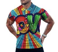 Rainbow LGBT Gay LOVE Mens Polo Shirts Short Sleeve Golf Shirt Casual T-Shirt Top for Work Athletic 4XL