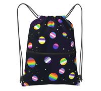 Rainbow LGBT Gay Pride Drawstring Bags Safe Space Drawstring Gym Bag Waterproof Drawstring Backpack with Zipper Pocket for Women Men Sports Sackpack for Travel Swimming Beach