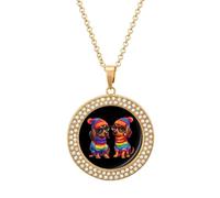 Rainbow LGBT Love Weiners Dogs Gay Multicolored Diamond Necklace Dainty Round Pendants Jewelry for Women Golden-style