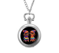Rainbow LGBT Love Weiners Dogs Gay Pocket Watch Vintage Quartz Pocket Watches with Chain for Men Women Silver-Style