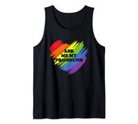 Rainbow LGBT Pride Flag Heart | Ask Me My Pronouns Tank Top
