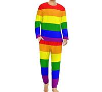 Rainbow LGBT Pride Flag Men's 2 Piece Pajama Sets Long Sleeve Top And Pants Sleepwear Printed Loungewear