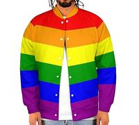 Rainbow LGBT Pride Flag Men's Baseball Bomber Jacket Lightweight Sweatshirt Casual Streetwear Coats