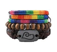 Rainbow LGBT Pride Handmade Braided Bracelet Multilayer PU Leather Bracelets Adjustable Gay Pride Wristband, D, 1 Piece