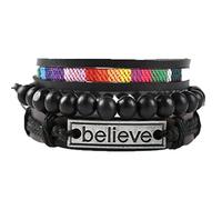 Rainbow LGBT Pride Handmade Braided Bracelet Multilayer PU Leather Bracelets Adjustable Gay Pride Wristband, G, 1 Piece