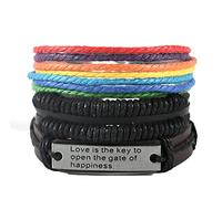 Rainbow LGBT Pride Handmade Braided Bracelet Multilayer PU Leather Bracelets Adjustable Gay Pride Wristband, 1Pcs, Faux Leather