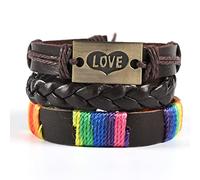 Rainbow LGBT Pride Handmade Braided Bracelet Multilayer PU Leather Bracelets Adjustable Gay Pride Wristband, H, 1 Piece