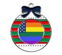 Rainbow LGBTQ Flag Funny Christmas Pendant Charms Metal Hanging Xmas Tree Ornament Necklace Jewelry Circular