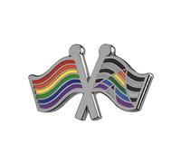 Rainbow LGBTQ+ Gay Pride Flag & Straight Allies Silver Friendship Flag Metal Pin Badge Brooch