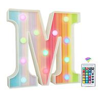 Rainbow Light Up Letters, Colorful LED Letter Lights 16 Color Changing Alphabet Sign Gifts for Girls Women Party Birthday Decorations Remote Night Light Christmas Valentine Wall Table Decor - M