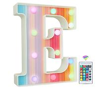 Rainbow Light Up Letters, Colorful LED Letter Lights 16 Color Changing Alphabet Sign Gifts for Girls Women Party Birthday Decorations Remote Night Light Christmas Valentine Wall Table Decor - E