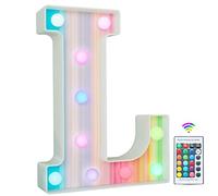 Rainbow Light Up Letters, Colorful LED Letter Lights 16 Color Changing Alphabet Sign Gifts for Girls Women Party Birthday Decorations Remote Night Light Christmas Valentine Wall Table Decor - L