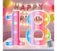 Rainbow Light Up Numbers, Colorful LED Number Lights 18th Birthday Decorations, 16 Color Changing Girls Birthday Number 18, Gifts for 18 Year Old Girls Party Anniversary Remote Wall Table Decor