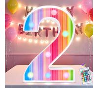 Rainbow Light Up Numbers, Colorful LED Number Lights 2nd Birthday Decorations, 16 Color Changing Girls Birthday Number Gifts for 2 Year Old Girls Party Anniversary Remote Wall Table Decor - Number 2