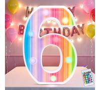 Rainbow Light Up Numbers, Colorful LED Number Lights 6th Birthday Decorations, 16 Color Changing Girls Birthday Number Gifts for 6 Year Old Girls Party Anniversary Remote Wall Table Decor - Number 6