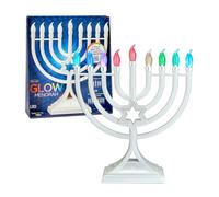 Rainbow Lights Menorah Glow by Rite Lite Hanukkah LED Electric Menorah Powered by AA or USB Push Button Lighting & Multicolor Display Modes Chanukah Jewish Holiday Party Favors Decor 13"H (White)