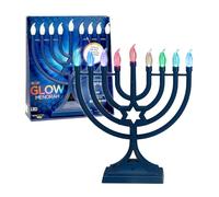 Rainbow Lights Menorah Glow by Rite Lite Hanukkah LED Electric Menorah Powered by AA or USB Push Button Lighting & Multicolor Display Modes Chanukah Jewish Holiday Party Favors Decor 13"H (Navy)