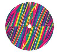 Rainbow Lines Print Christmas Tree Skirt, Winter Xmas Tree Mat Decorations For Home Party Holiday Decorations
