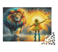Rainbow Lion 1000 Pieces Jigsaw Puzzle Girl with Cape Relaxing Focus & Concentration Thick Cardboard for Kids Ages 14 38x26cm/1000pcs