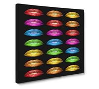 Rainbow Lips Black Canvas Print | Gallery Wrapped 30mm Frame Wall Art | 20x20 inches | Ready to Hang | Modern Rainbow Picture | Living Room Bedroom Lounge Office