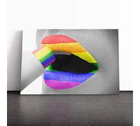 Rainbow Lips Canvas Print | Gallery Wrapped 30mm Frame Wall Art | 20x14 inches | Ready to Hang | Modern Rainbow Picture | Living Room Bedroom Lounge Office