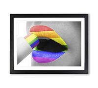 Rainbow Lips Modern Framed Wall Art Print, Ready to Hang Picture for Living Room Bedroom Home Office Décor, Black A4 (34 x 25 cm)